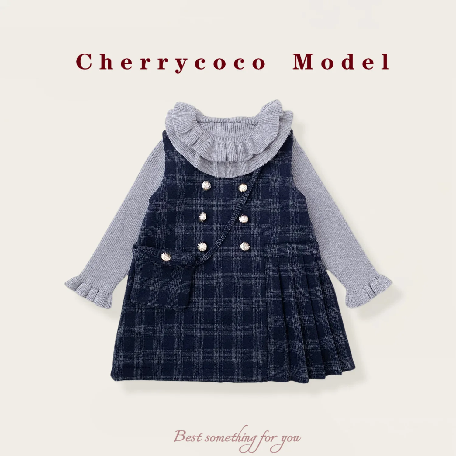 

Three-piece Suit Double-breasted Woolen Vest Princess Dress Grils Children Autumn Winter Warm Fashionable Sweet Cute