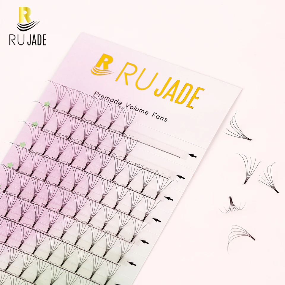 Rujade alta qualidade haste curta pré-fabricada extensão de cílios logotipo privado volume russo fãs largos 5d 6d falso vison cílios atacado