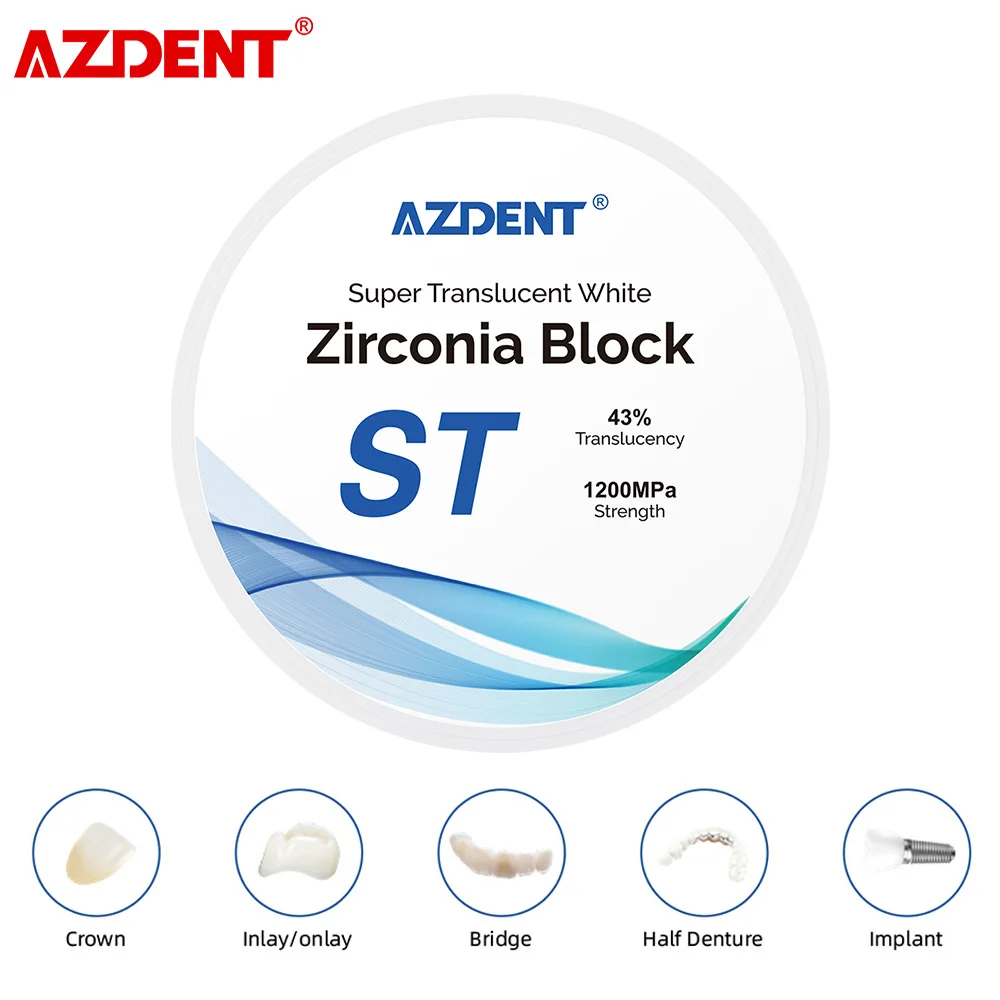 AZDENT dentystyczny 4D wielowarstwowy tlenek cyrkonu blokuje 98mm CAD CAM materiał laboratorium dentystyczne do korona wszczep mostka do połowy