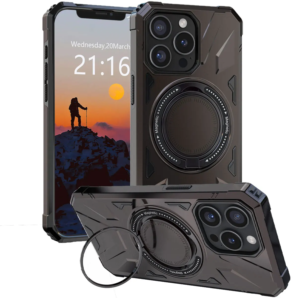 

Gray For iPhone 12 Pro Max 12 Pro 12 Phone Case Shockproof Magnetic Heavy Duty Rugged Hybrid Stand Ring Kickstand Hard Cover