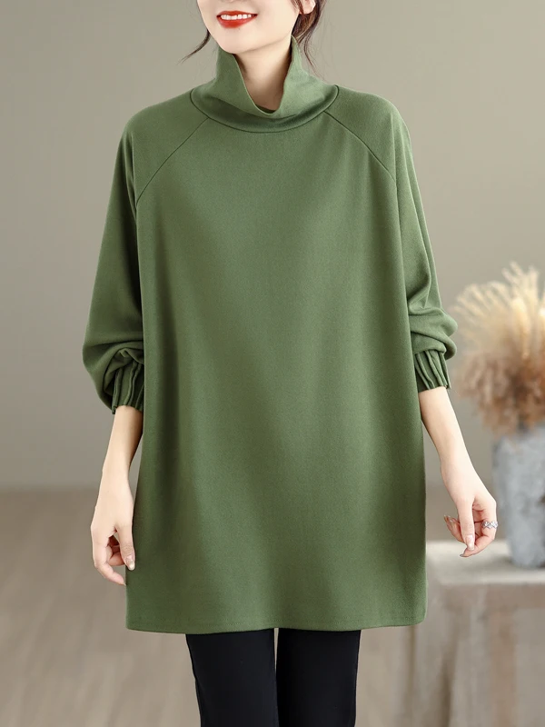 ファッショナブルなハイカラー、カラフルなアコーディオンスリーブTシャツ、ゆったりとしたプラスサイズの女性用カジュアルスリーブロングスリーブベースTシャツ