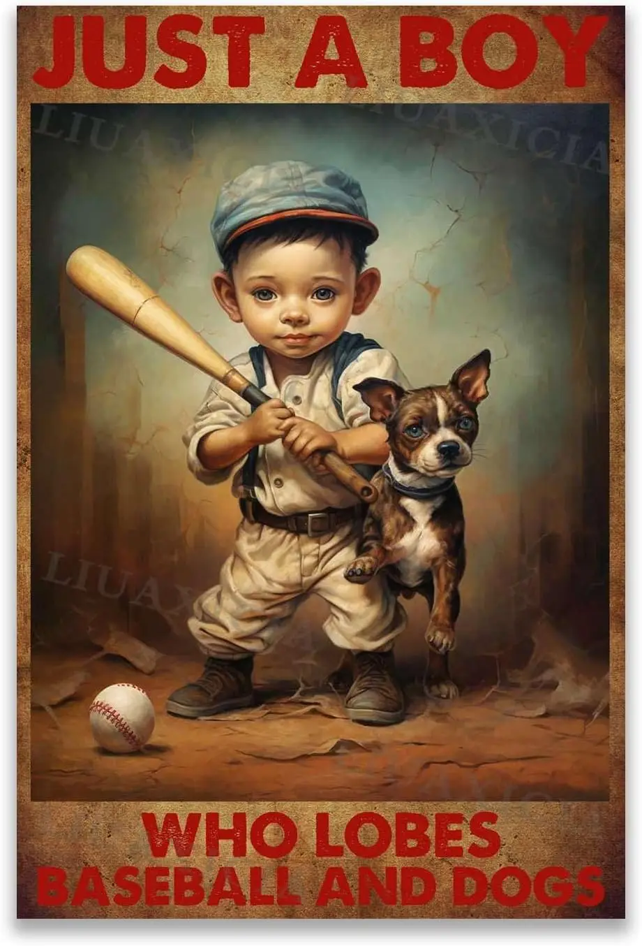  Canvas Home Decor Wall Art Just A Boy Who Lobes Baseball And Dogs For Room Office Farmhouse Decor 16.00