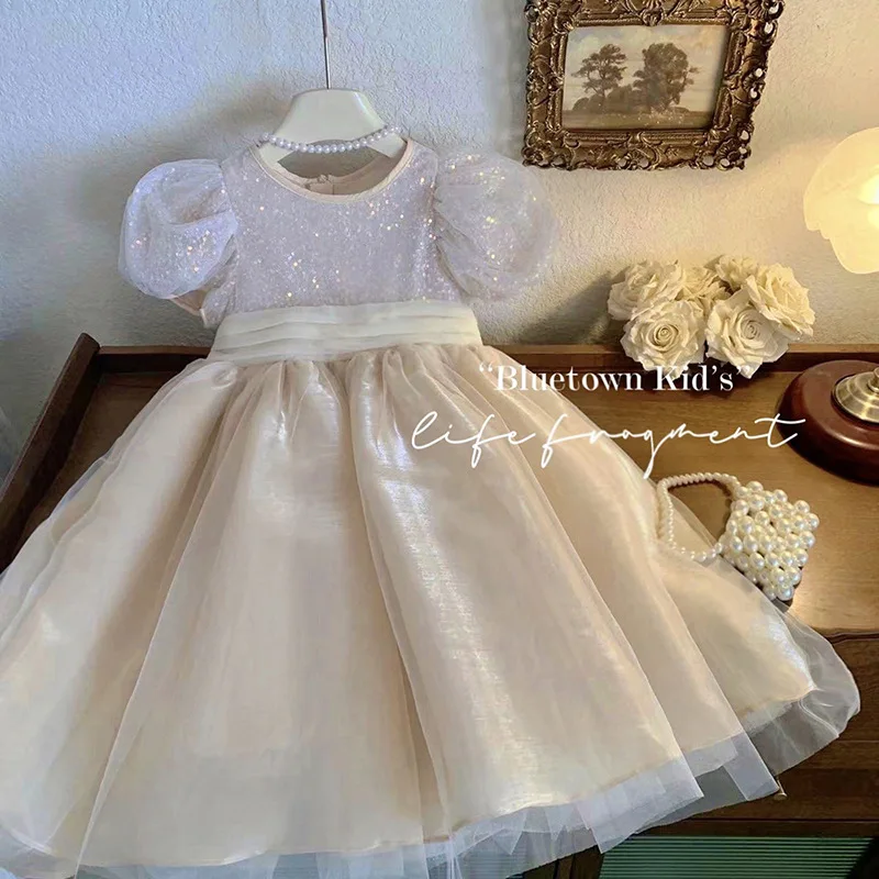 Girls' Dress Summer Children's Fashionable Tulle Dress Western Style Girls' Puff Sleeve Mesh Princess Dress