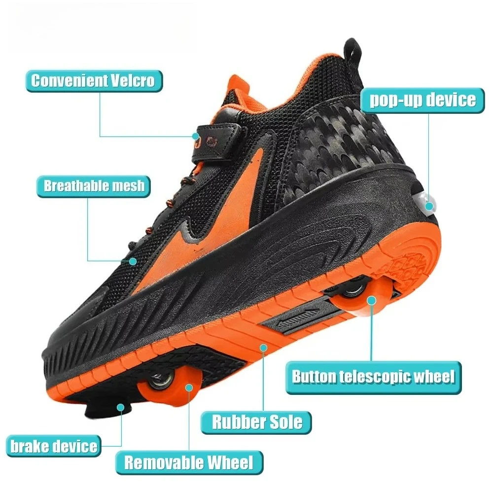 Wheel Dual Use Luminous Roller Skate Sneakers, Boys Girls Students Retractable Wheeled Sports Shoes for Outdoor Skating Activity