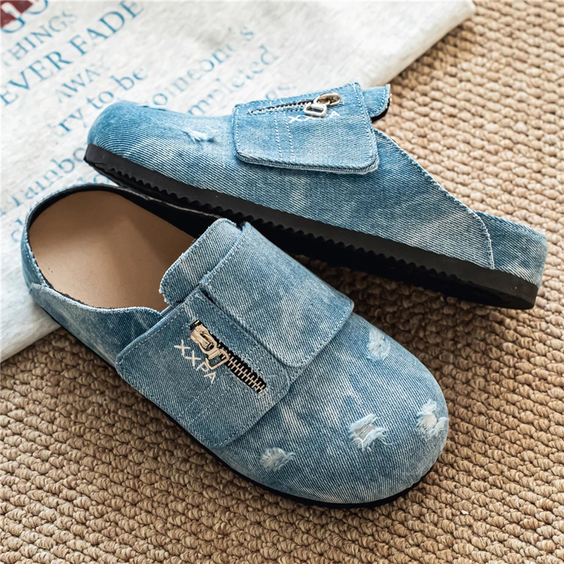 Distressed Ripped Denim Mule S - Men'S Shoes Zipper ulasan dan harga