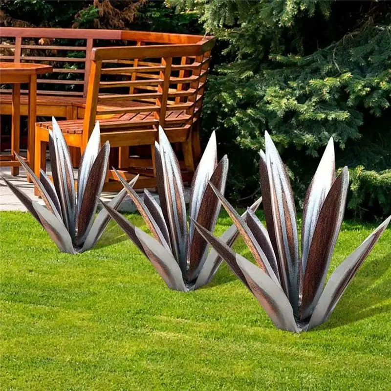 PZHI 1 PCS Metal Agave Plant, Rustic Sculpture DIY Garden Art, 65CM Hand Painted Tequila Agave, Garden Statue for Outdoor Yard
