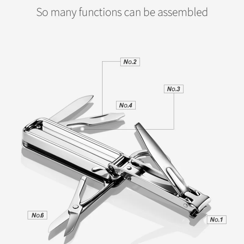 Multifunctional Stainless Steel Nail Clippers Six Functions Nail Files Bottle Opener and Small Scissor Portable Tools Manicure