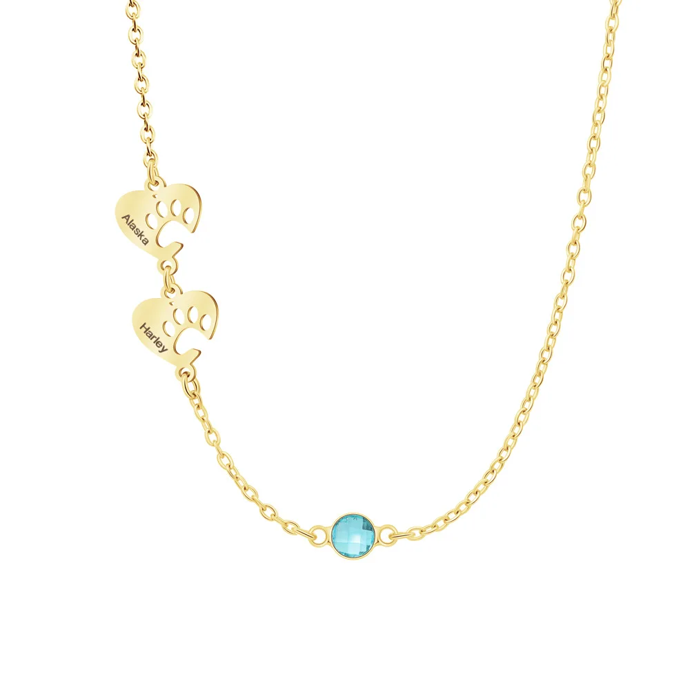 

Персонализированное имя, ожерелье с принтом лапы и сердца, индивидуальное памятное ювелирное изделие для домашних животных, очаровательные ожерелья с камнем для женщин, Рождественский подарок