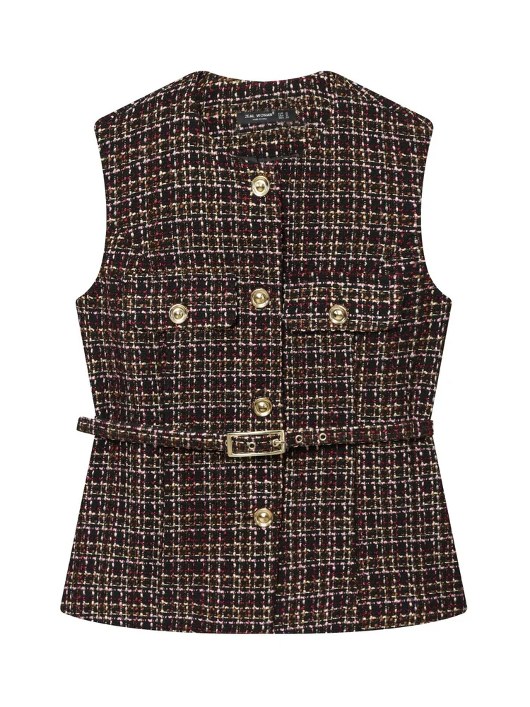 Automne 2025 Nouveau petit Fraance pour femmes, ceinture taille haute, taille Svel en texture, débardeur de luxe en polyester léger...