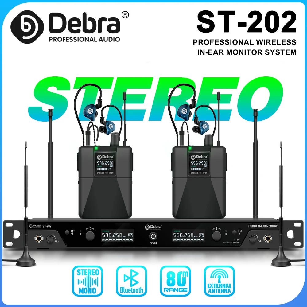 

Профессиональная беспроводная стереосистема мониторинга в ушах ST-202, UHF с Bluetooth 5.0, двухканальный передатчик для группы, сцены