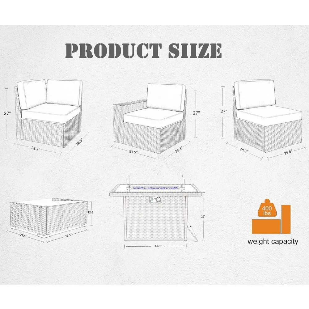 7-Piece Outdoor Wicker Sectional Sofa Set with 44