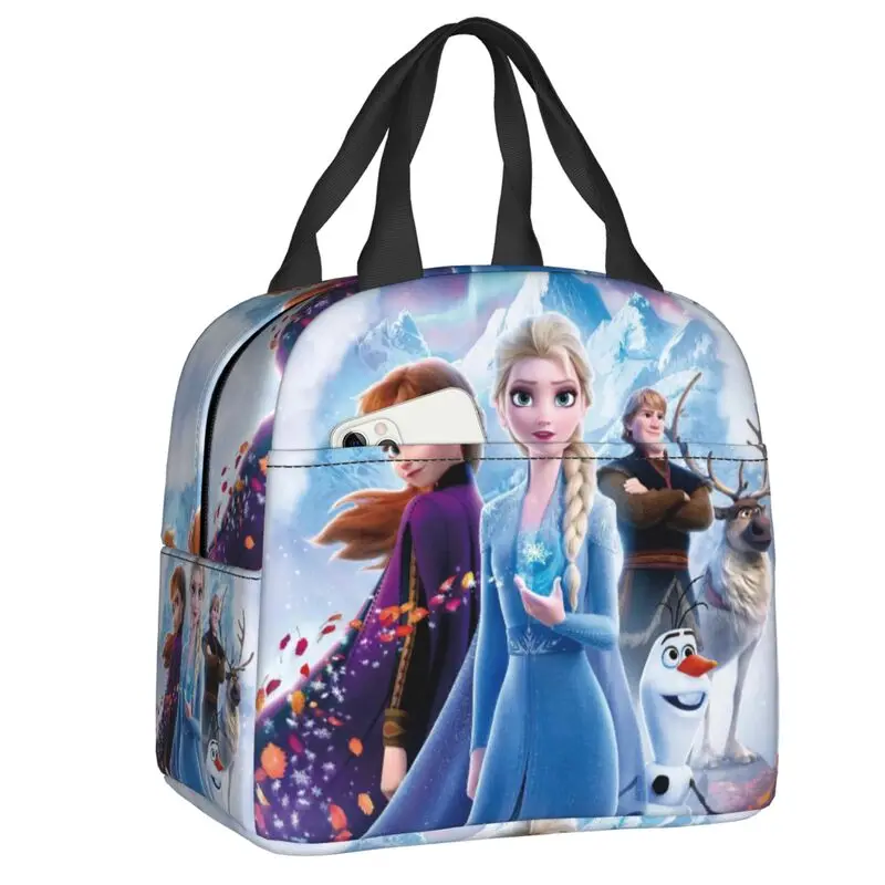 Sac à lunch isotherme personnalisé Anna et Elsa Frozen Princess, glacière étanche, boîte à bento thermique, récipient alimentaire, sacs fourre-tout