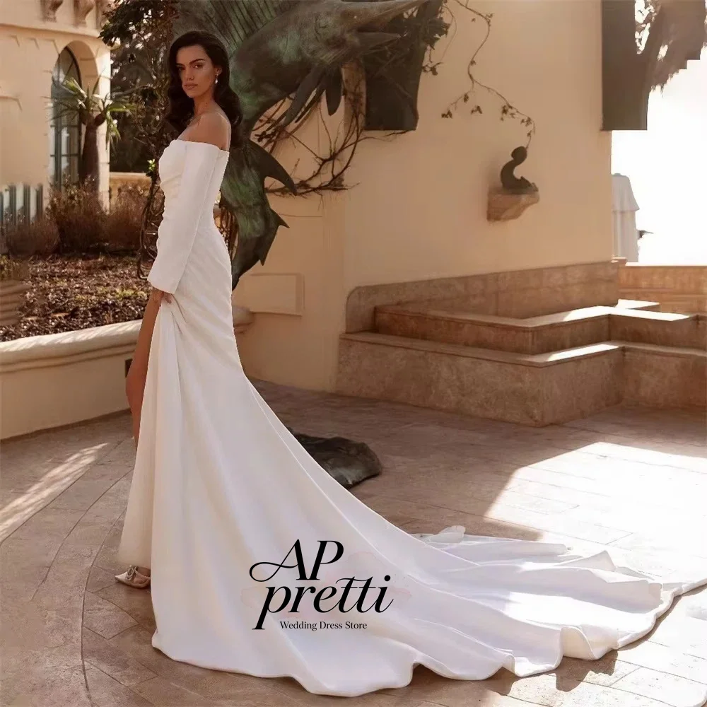 AP pretti Elegant Mermaid Off the Shoulder Wedding Dresses Long Sleeves Side High Slit Sweep Train Bridal Gown Customized