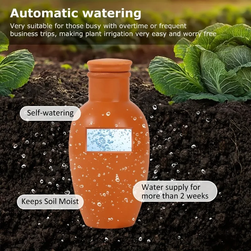 4pcs Plant Watering Globes with Lid Clay Flower Pot Terra Cotta Clay Irrigation Globes Peripheral Self Watering Syste