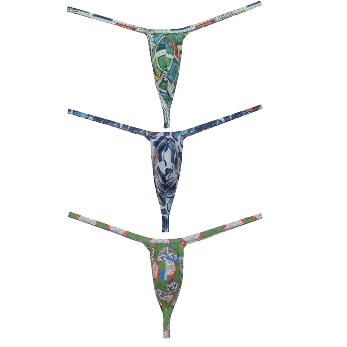 

Men's Micro Thongs String Underwarer Cheeky Male Mini Bikini Briefs Bulge Pouch T-Back Tangas Ultrathin Print Breathable Beach