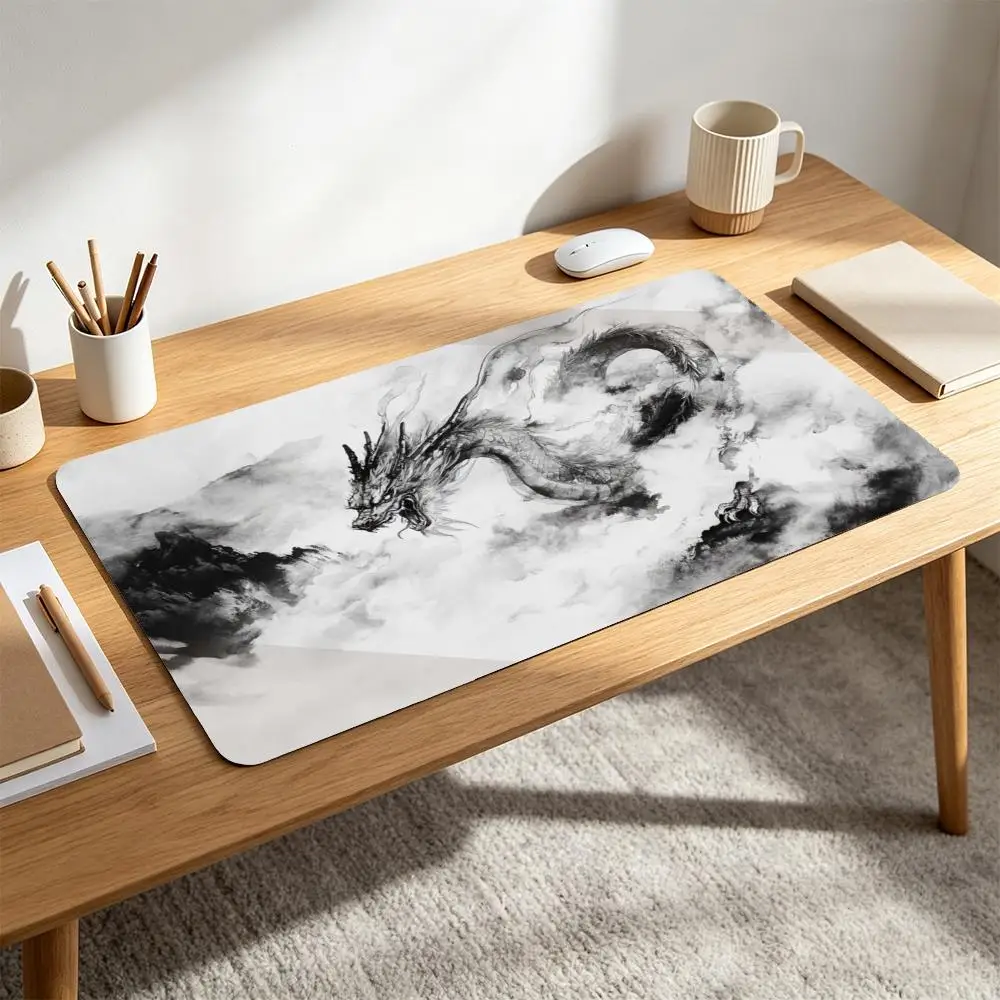 Traditional Ink Painting Chinese Dragon Desk Pad Anti-Slip Mousepad East Asian Myth Dragon alfombrillas para escritorio