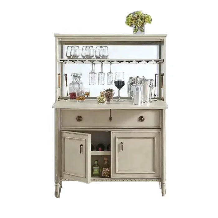 

/High Quality French Antiqued White Solid Wood Reversible Door Wine bar Cabinet