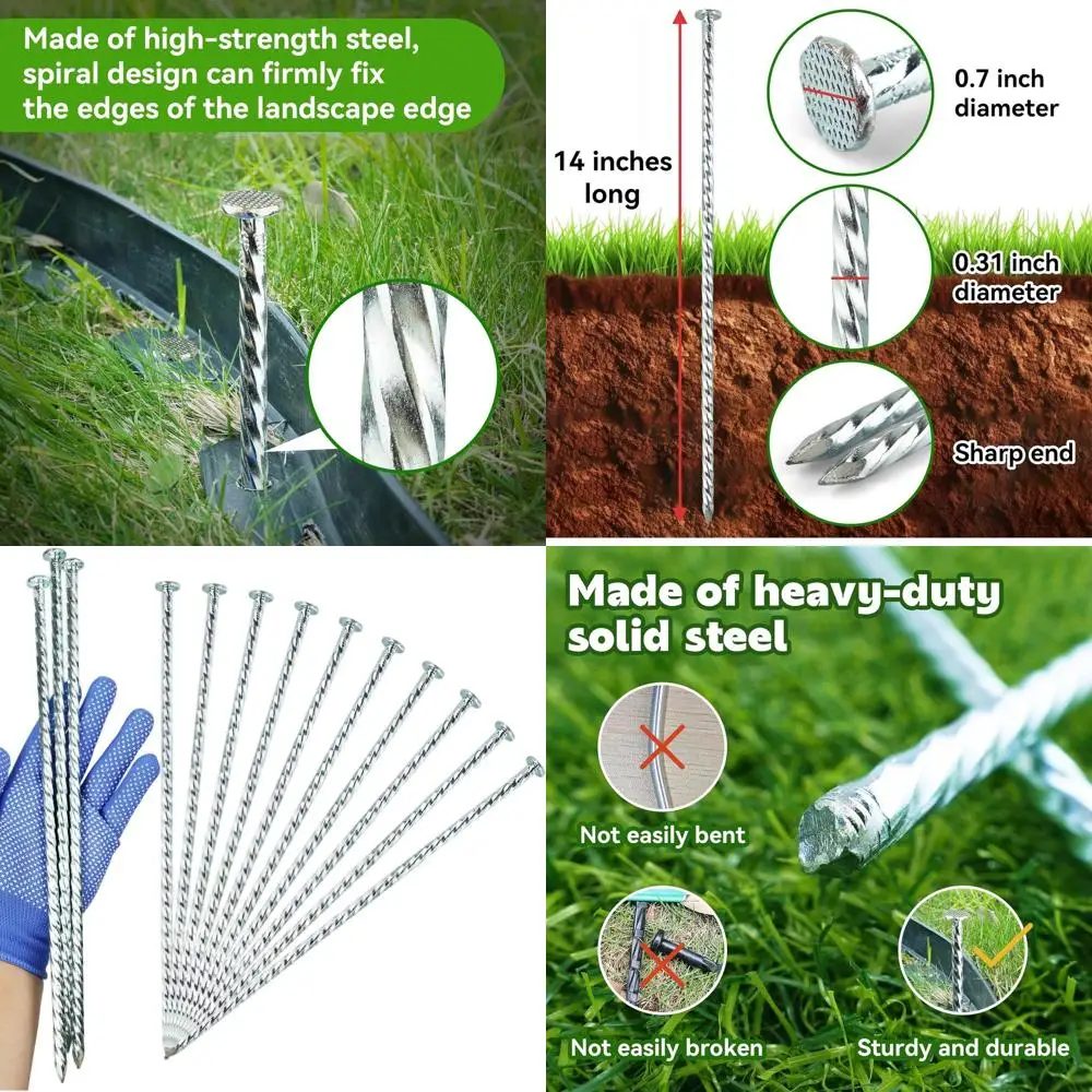 

Extra-Long 14 Inch Spiral Landscape Stakes - Heavy Duty Solid Metal Anchors Spikes for Paver Edging, Weed Barrier, Trap, Tent an