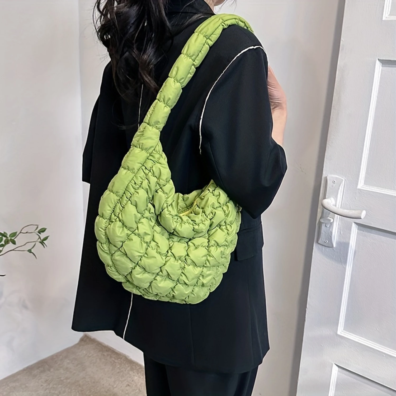 Quilted Shoulder Bag, Padded Ruched Handbag, Large Capacity Hobo Bag - Women's Fashion Essentials