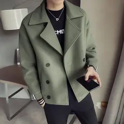 Male Wool & Blends Coats Short Winter Sales of Green Men's Jackets New in Trendy Luxury Designer Aesthetic Korean Reviews Many