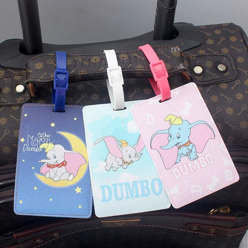 Disney-Étiquette de bagage portable, ID de valise en PU, porte-adresse, étiquette d\'embarquement de bagages, mignon, accessoires de voyage