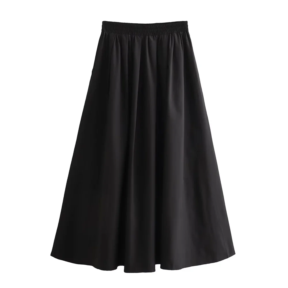 Taop&Za 2024 Women's temperament versatile loose and casual solid color high waisted skirt, medium length A-line skirt