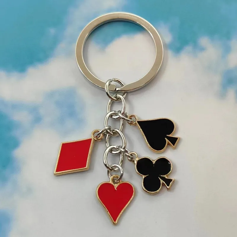 Cute Enamel Keychain Hearts Clubs And Spades Symbol Key Ring Poker Card Key Chains For Women Men DIY Handmade Jewelry