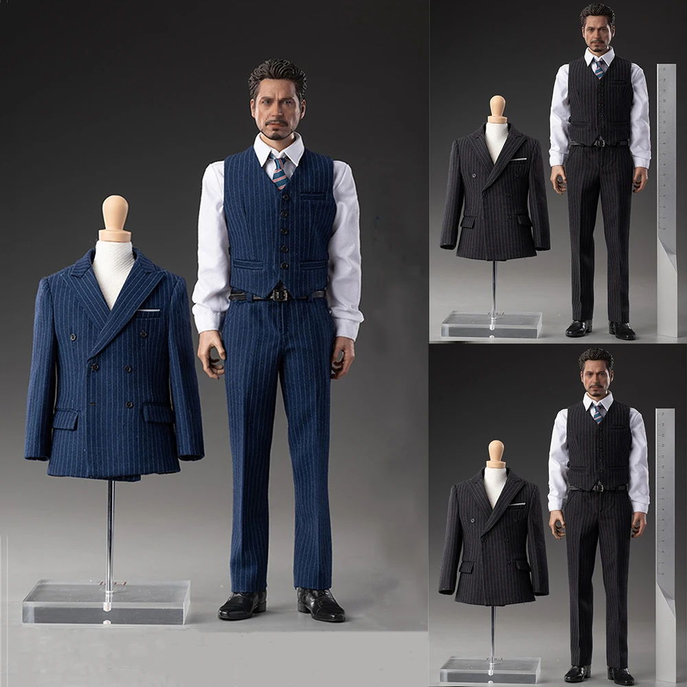 Toy center CEN-M18 1/6 Men Soldier Striped Suit Three-piece British Style Gentleman Business Suits Fit 12'' Action Figure Body