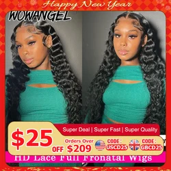 Wow Angel 34inch Human Hair Lace Frontal Wig Deep Wave 13x6 HD Lace Full Frontal Curly Wigs Melts Skins 250% Natural Pre Plucked