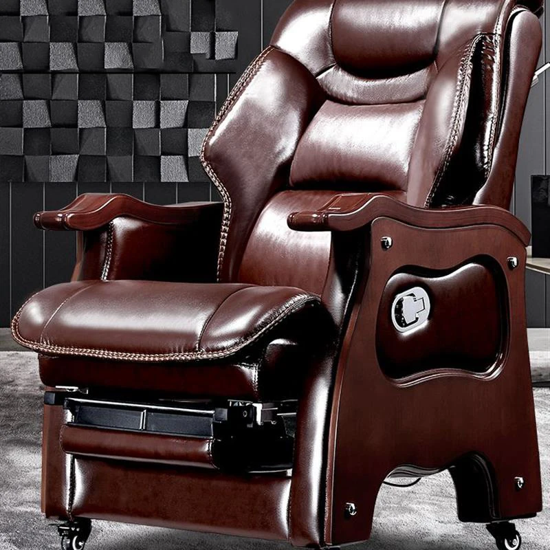 

Leather Boss Office Chair Computer Back Support Arm Massage Design Office Chair Ergonomic Footrest Silla Oficina Furniture