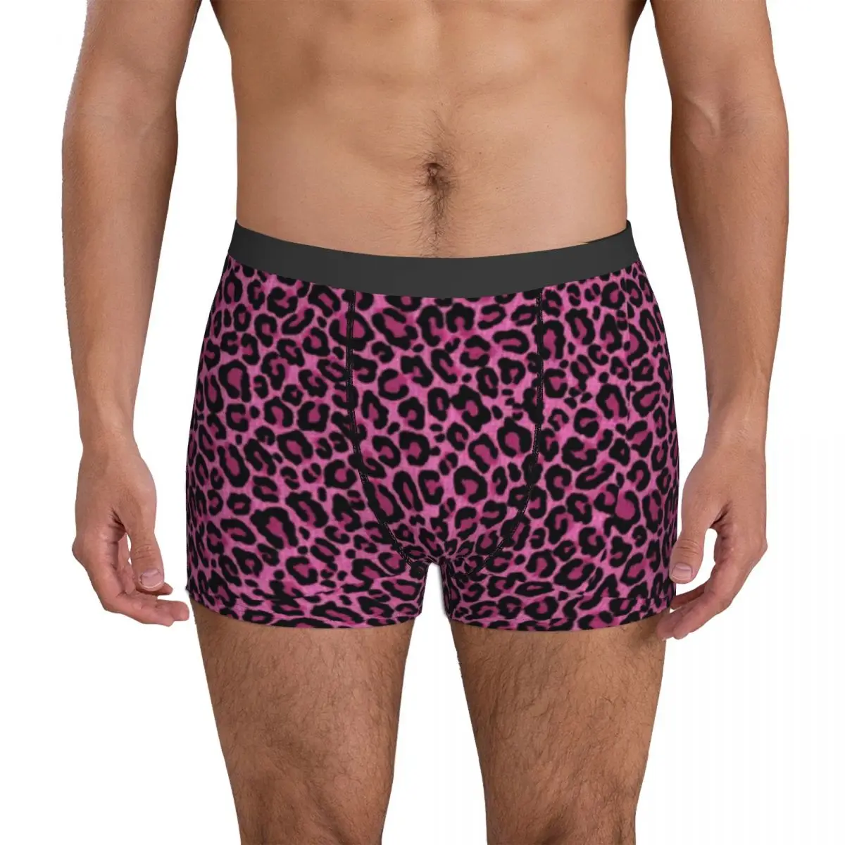 Funky Leopard Print Underwear Pink Black Spots Males Underpants Printing Comfortable Boxer Shorts Boxer Brief Plus Size 2XL