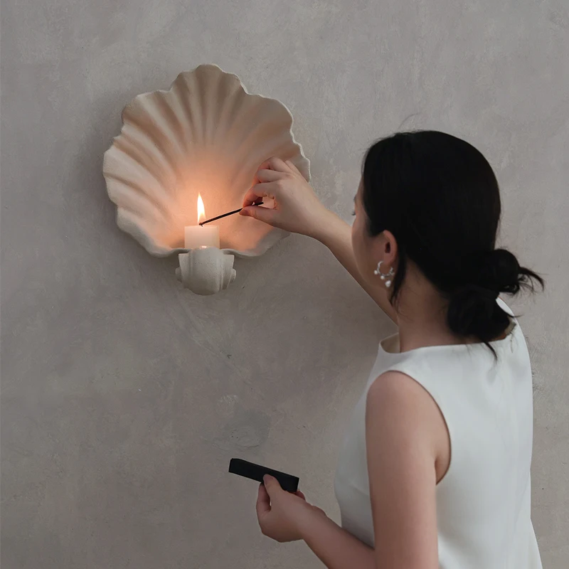 French Wall Decoration Shell Candlestick Dual-Use Function Shell Aromatherapy Wall Hanging Art Storage Fruit Plate Ornaments