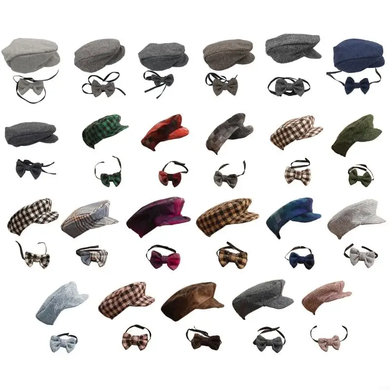 Y1QF Newborn Baby Boys Photography Hat Bow Tie Props Costume Clothing Headdress