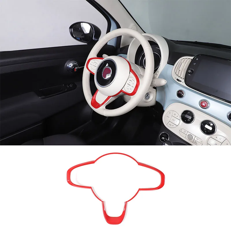 For Fiat 500 2016+ Car Steering Wheel Button Decorative Frame ABS Red Interior Accessories 2 Pcs