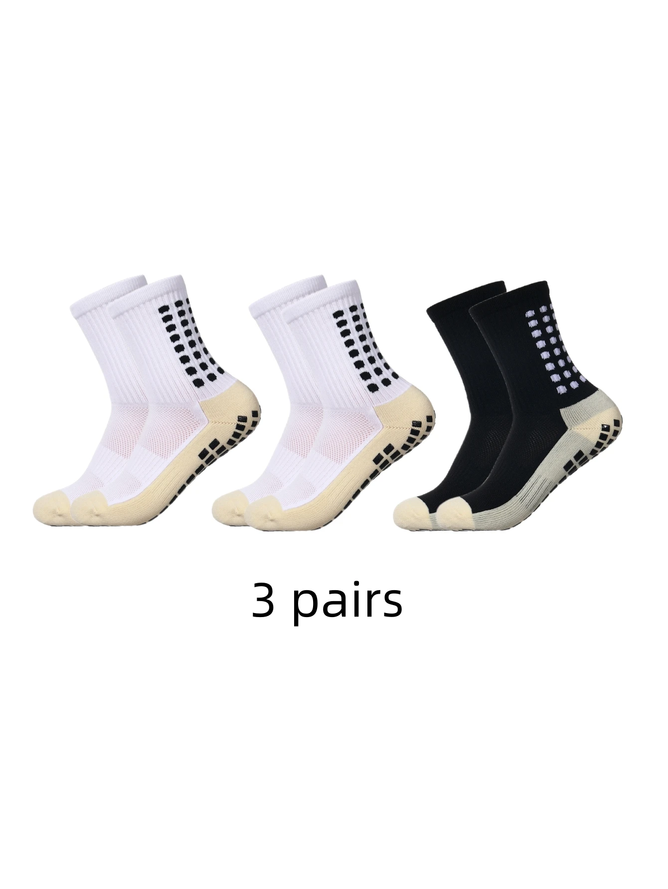 3 pairs of classic mid length football socks for children and women\'s anti-skid socks, sweat absorbing towel bottom sports socks