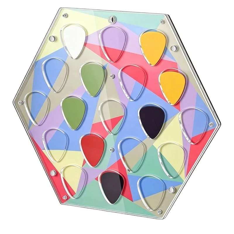 T22C Hexagon Acrylic Wall Mount Guitar Pick Display Case Holder Storage Container