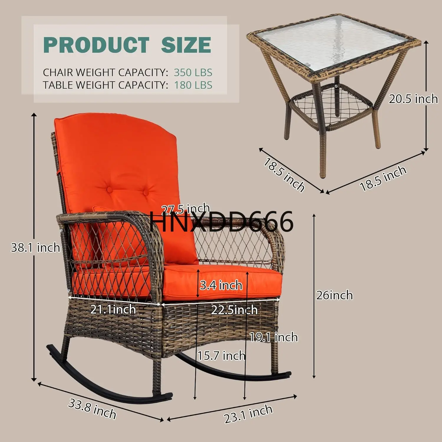 Wicker Rocking Chairs, Rattan Patio Rocking Chairs, All-Weather Rocking Lawn Wicker Furniture for Porch Deck Garden Backyard