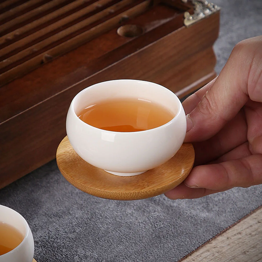 

4 Pcs Bamboo Coaster Cup Mat Non Skid Heat Insulation Desk Drink Teacup Table Mug Pad Round Saucer Home Office Tea Accessories