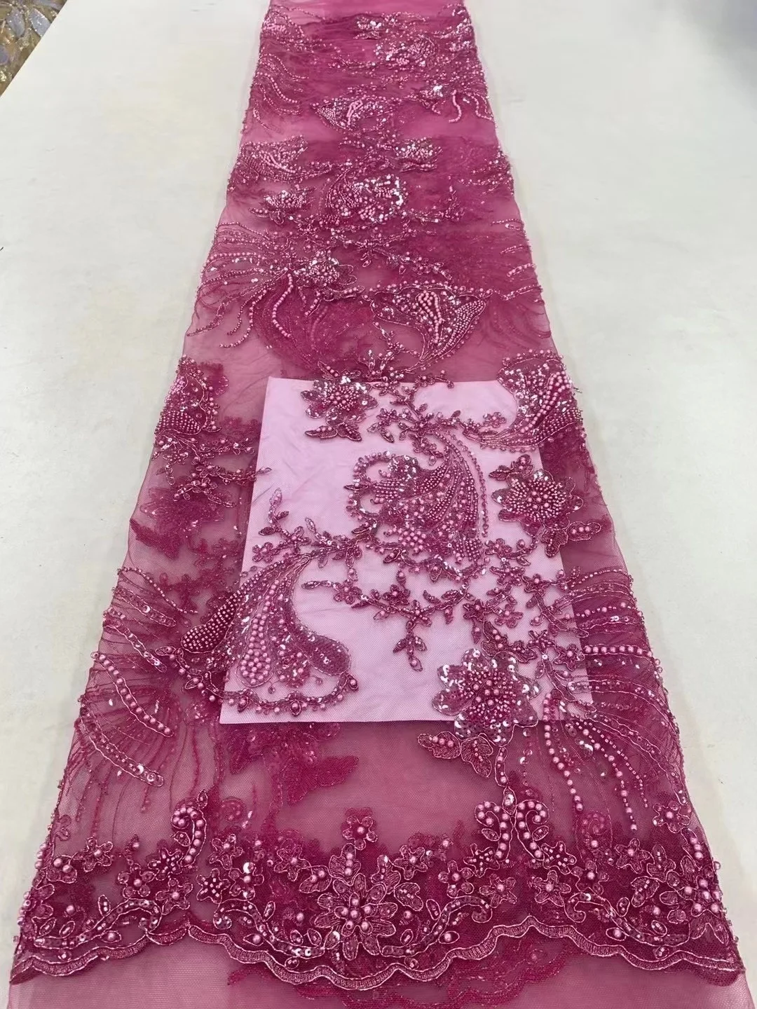 

African French Sequins Lace Fabric 2024 High Quality Embroidery Tulle Net Beaded Lace Material Bridal For Nigerian Wedding Dress