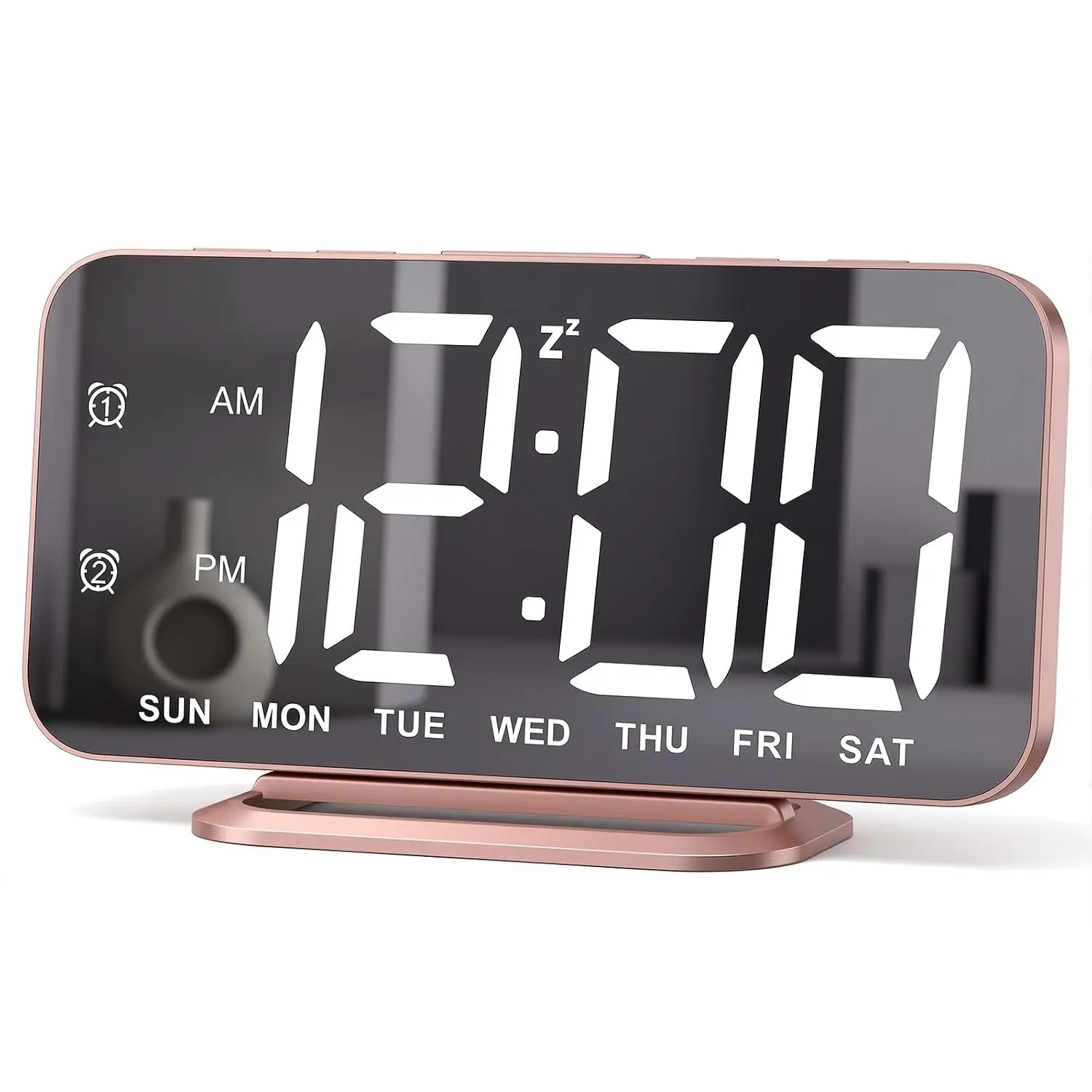 Slim LED Digital Alarm Clock, Mirror Surface for Makeup, with Diming, Large Display, Easy Setting, USB Ports,, Customized