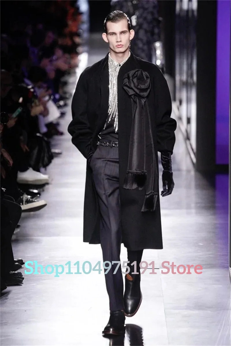 Temperament 3D Flowers 2-piece Men's Suit Celebrity Gowns High Quality Men's Stage Costume Wedding Party Dress Prom Gowns