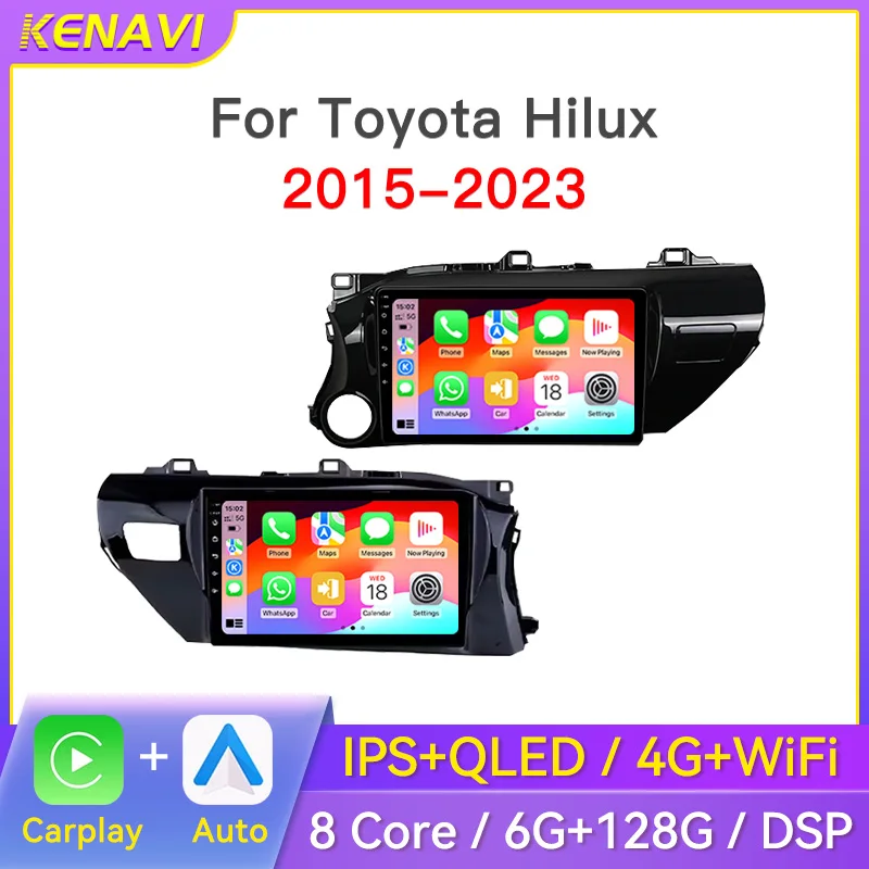 Car Stereo Radio For Toyota Hilux Pick Up AN120 2015 - 2023 Multimedia Player GPS Wireless Carplay Android Auto Head Unit Screen