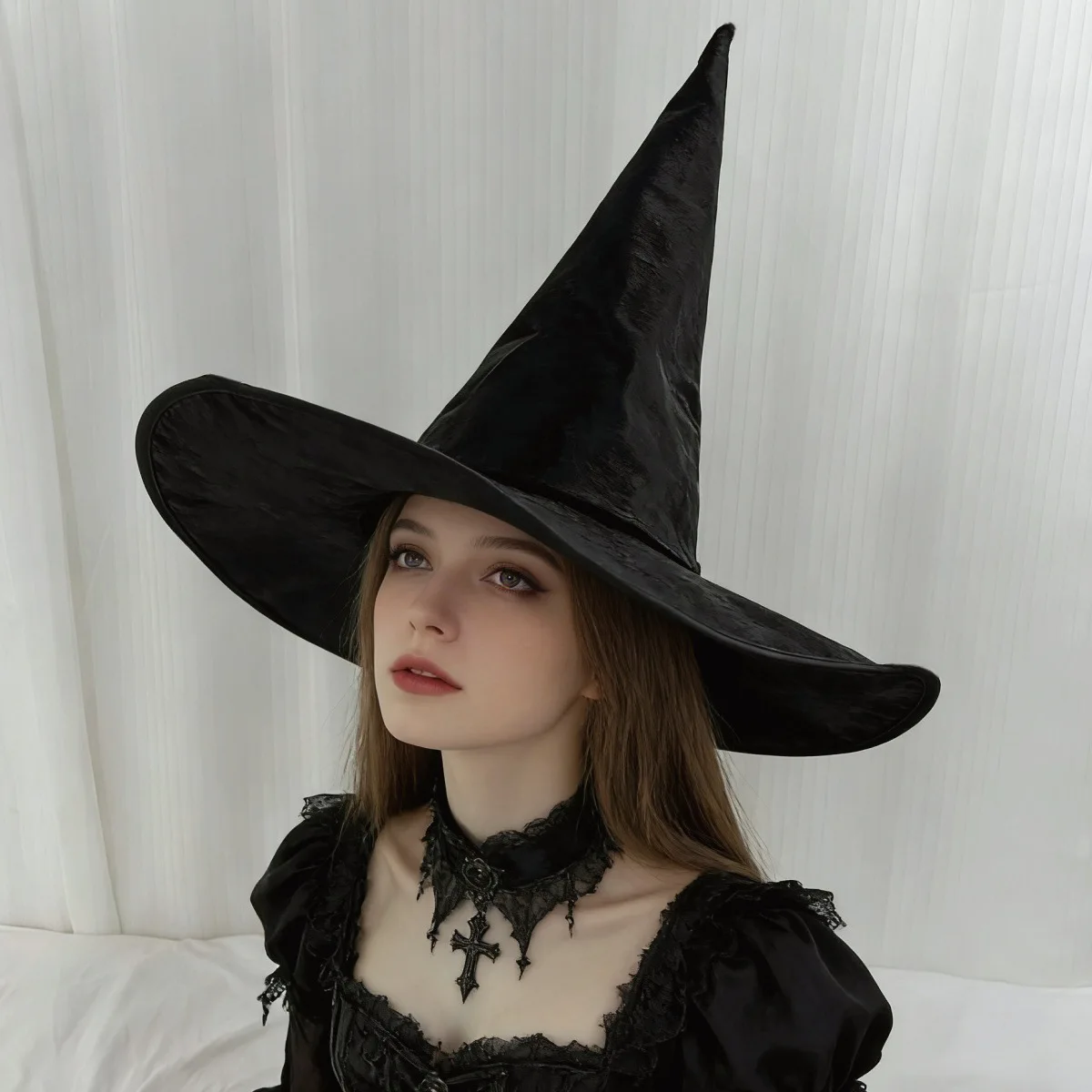 Classic Velvet Witch Hat Foldable Wide Brim Wizard Hat Halloween Cosplay Costume Accessory Gothic Lolita Party Photo Prop