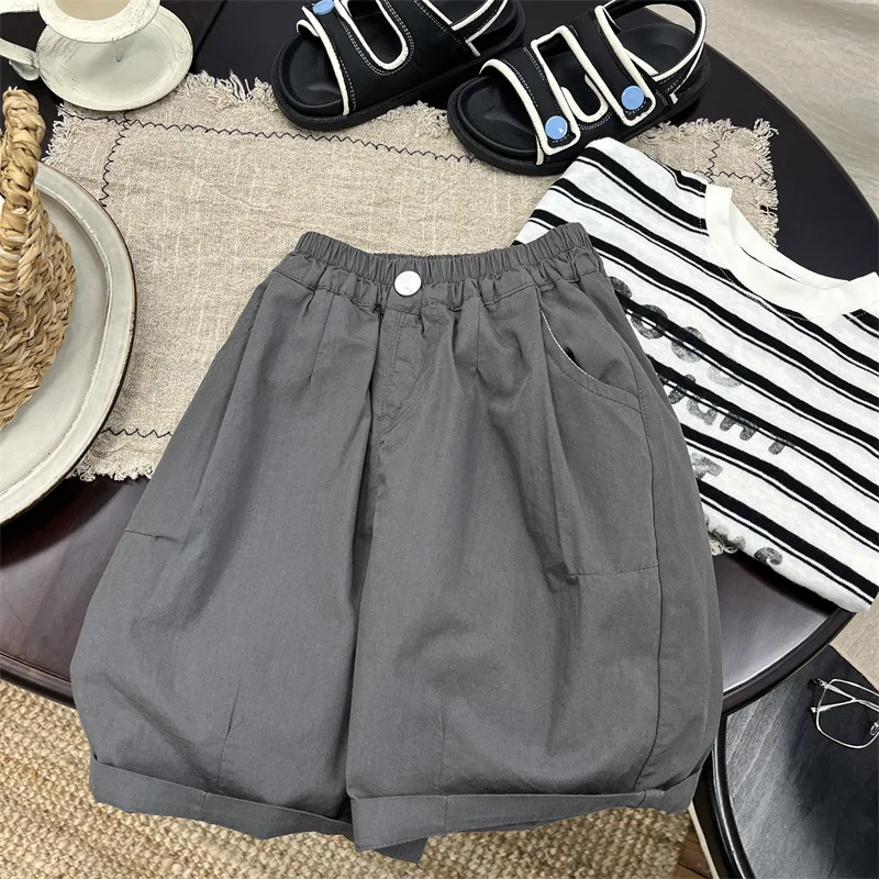 Boys Shorts 2026 Summer New Childrens Cargo Pants Wide-Leg Cropped Pants Fashionable Loose Thin Boys Summer Pants