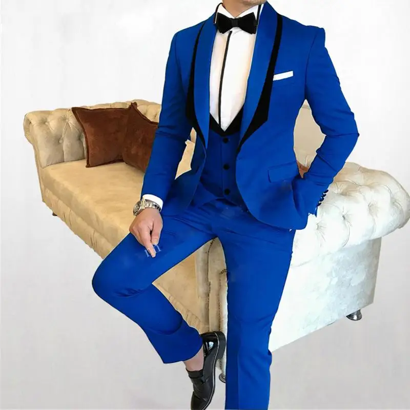 

Handsome groom slim Tailcoat blue wedding lapel suit formal men's party business suit (jacket+vest+trousers)