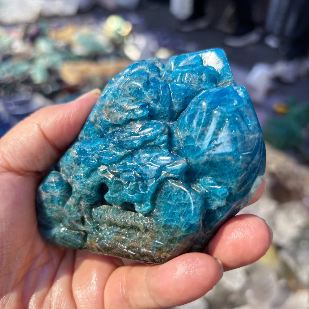Natural Blue Apatite Mountain Landscape Carving Gemstone Scenery Sculpture Crystal Home Ornament Reiki Healing Collectible Gift
