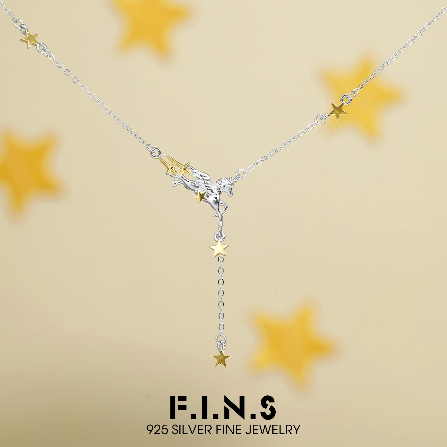 F.I.N.S Original Star Flying Horse 925 Sterling Silver Necklace Color Collision Thin Chain Pendants Hypoallergenic Fine Jewelry
