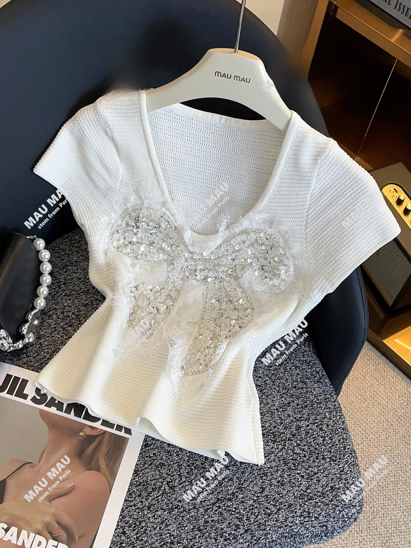 

High-End Women's Knitted Vest Top with Knot Beading Commute Sle Regular Fit Medium Softn Chinese Production