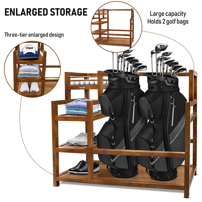 

New Golf Supplies High Quality Solid Wood Rack Multifunctional Clothing Shoe Ball Bag Bracket Storage Display Rack Rubber Wood