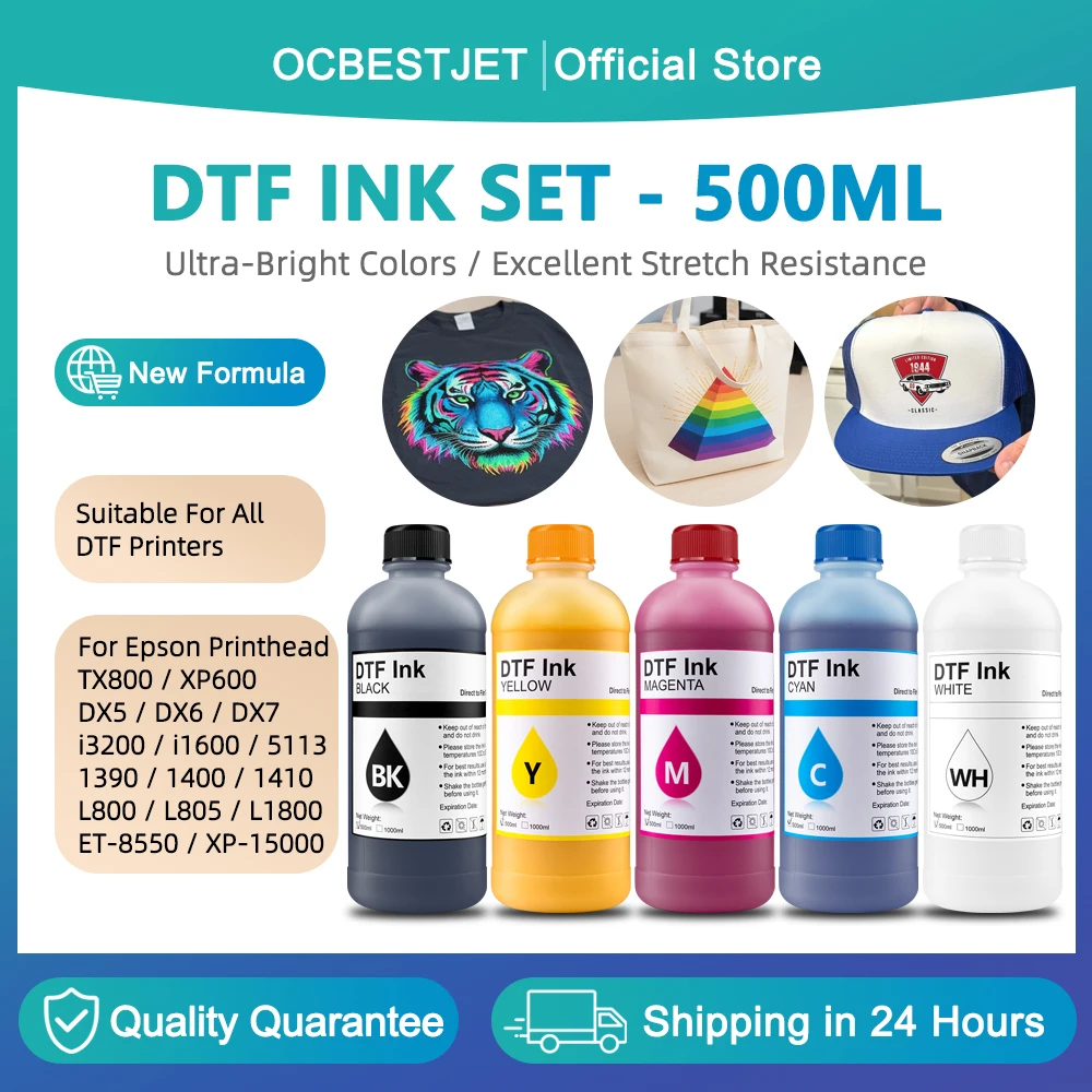 

500ML*5Colors DTF Ink PET Film Transfer Ink For Epson 1390 L800 L1800 XP-15000 XP600 TX800 P600 P800 DX5 DX7 i3200 i1600 4720
